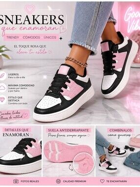 **CASUAL WOMEN'S CHUNKY SNEAKERS - PINK/BLACK/WHITE** 🩷🖤🤍💲💲💲💲💲